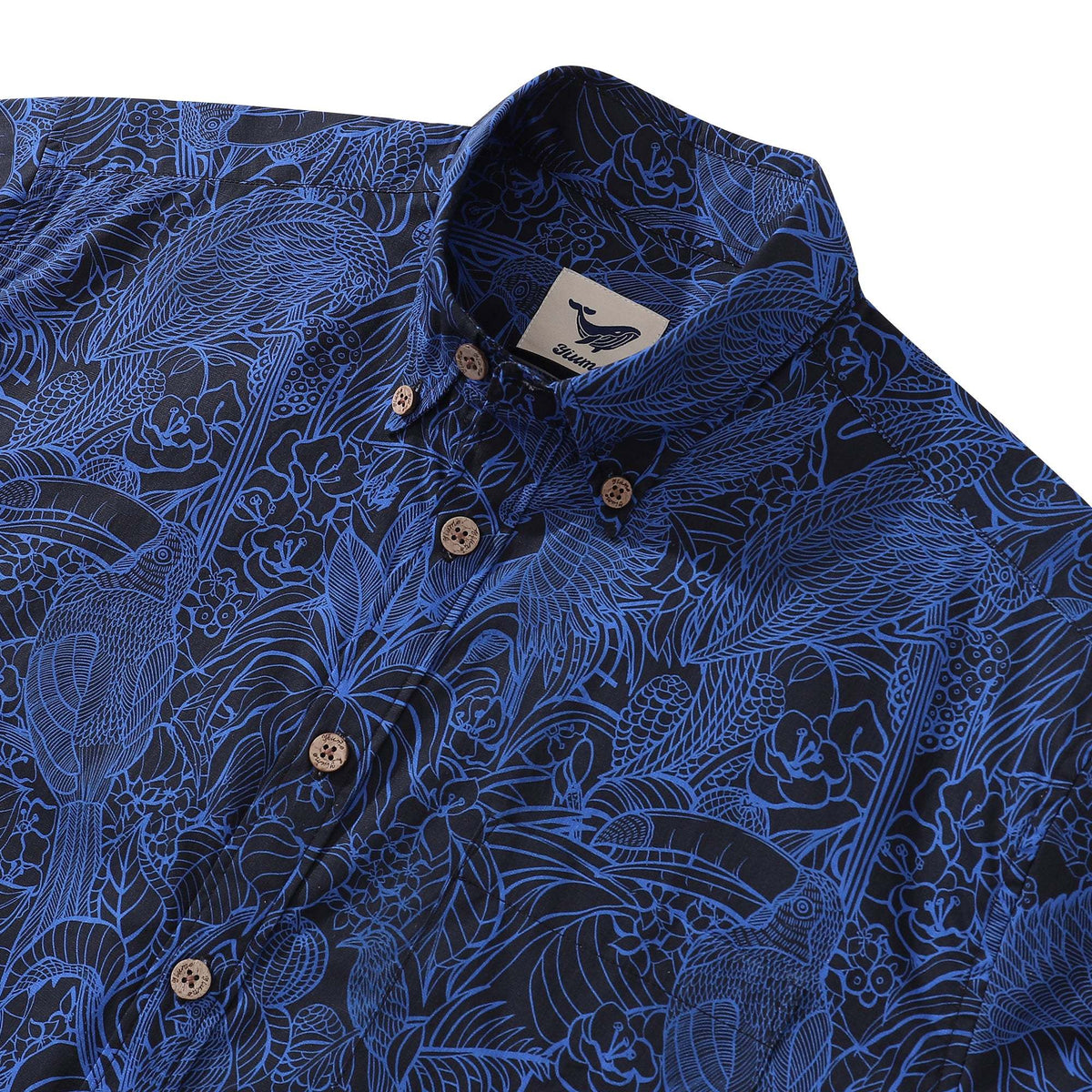 Dark Blue Tropical Hawaiian Shirt For Men Short Sleeve Button-down Shirt 100% Cotton Shirt By Sun