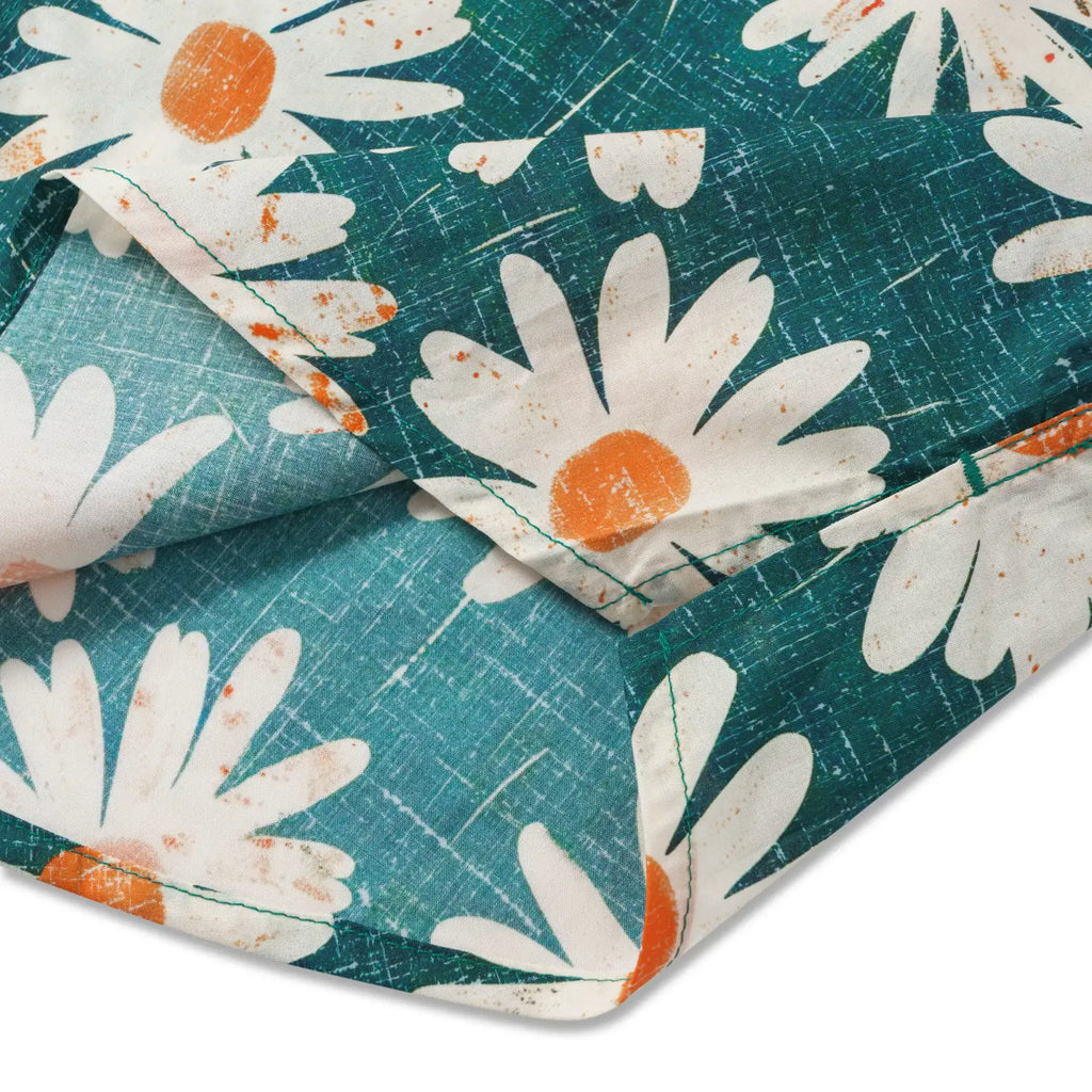 LeosWare® Men's Hawaiian Shirt Short Sleeve Button-up 100% Cotton Green Aloha Daisy Bottom By Ann