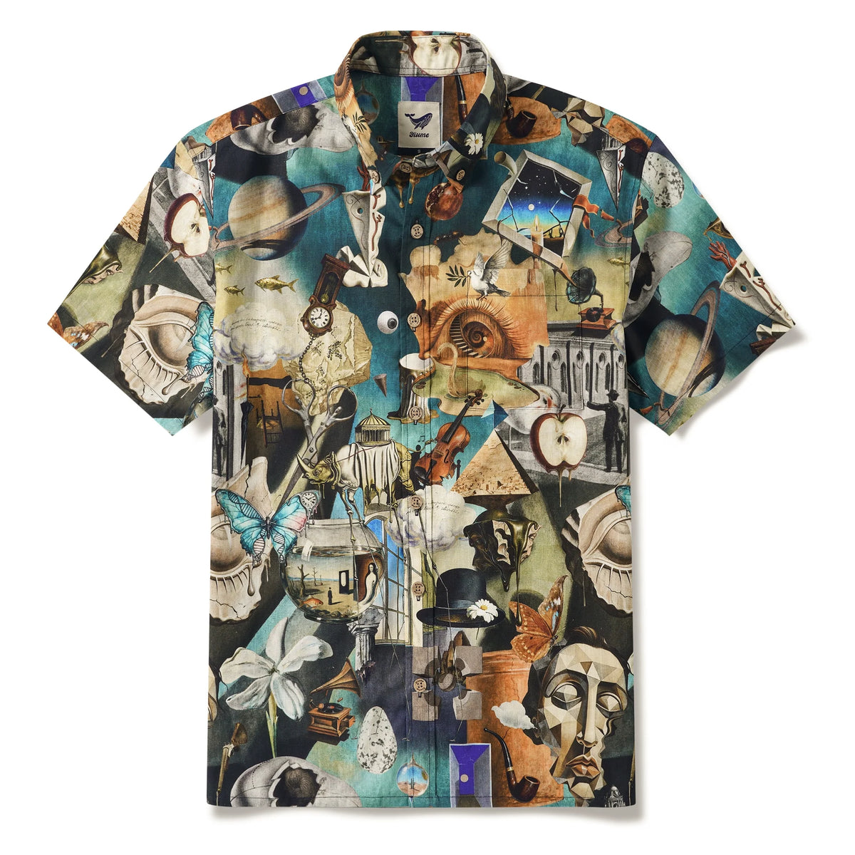 Men's Hawaiian Shirt Short Sleeve Button-down 100% Cotton Blue Aloha Hyperreal Dreamscapes Art By Mo