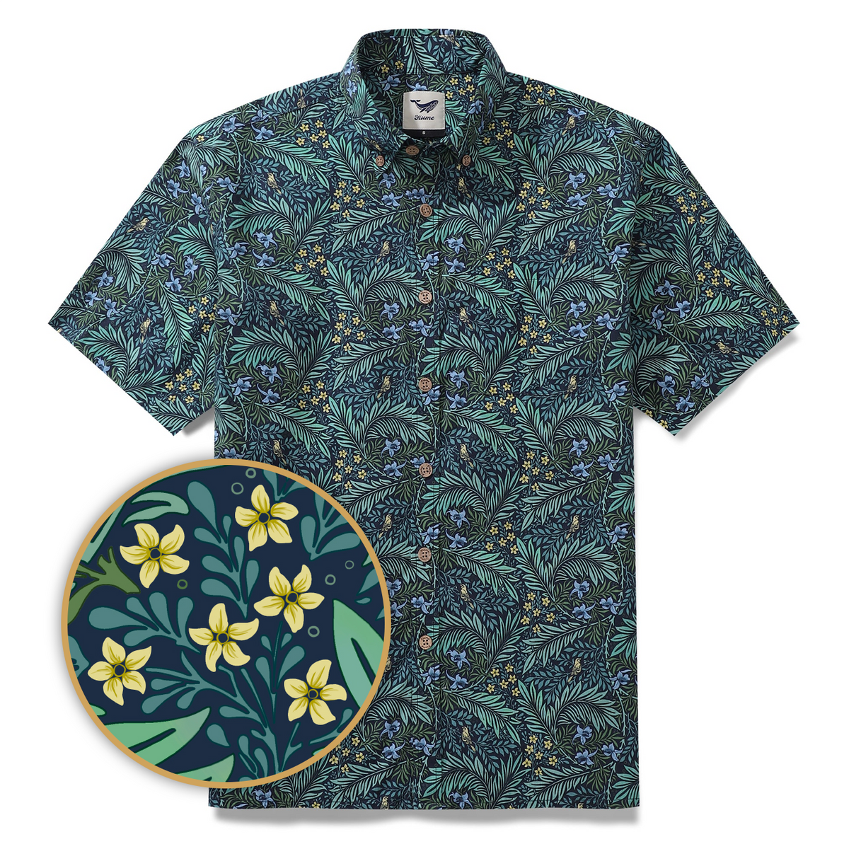Yiume Green Tropical Hawaiian Shirt For Men Cotton Button-down Short Sleeve Vintage Aloha Shirt By Sherry