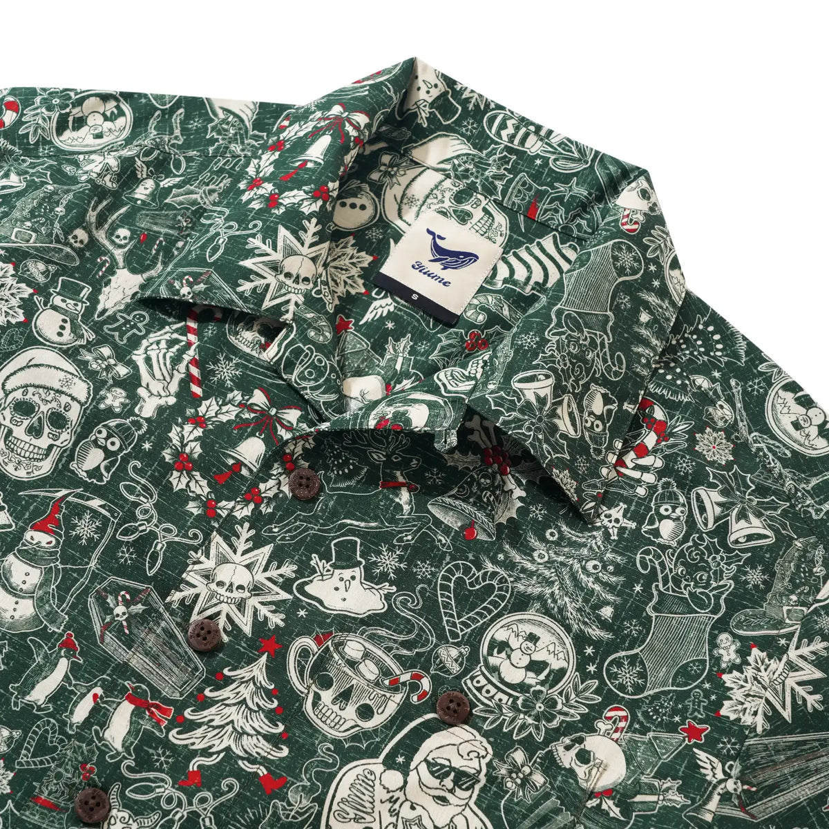 Christmas Gift Men's Hawaiian Shirt Short Sleeve Camp Collar 100% Cotton Green Aloha Christmas Party By Mo