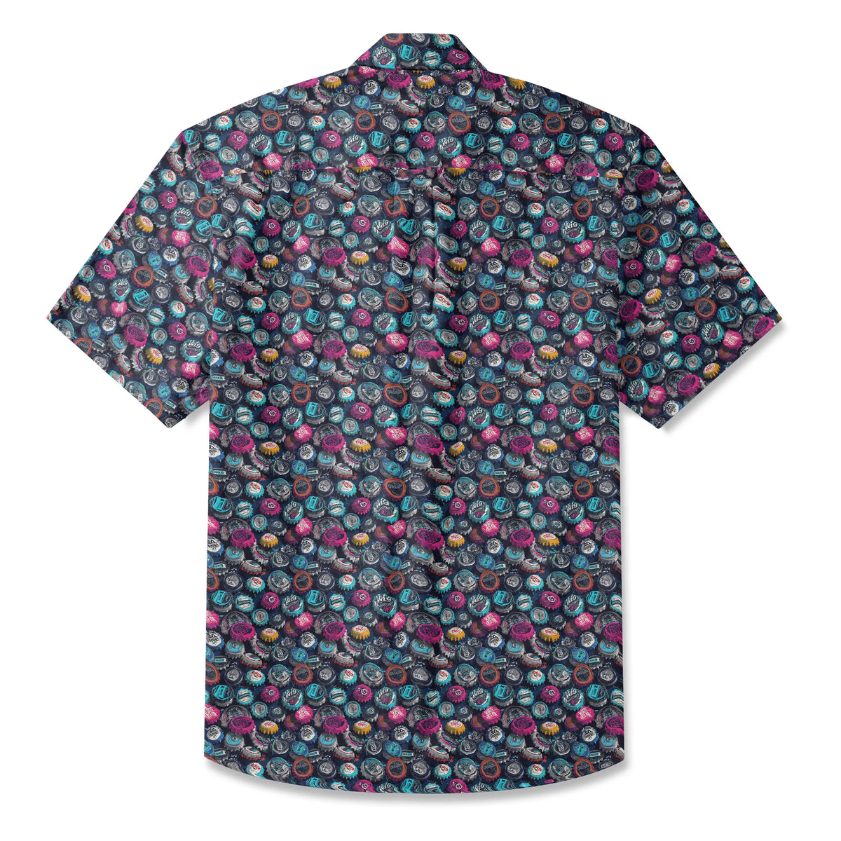 LeosWare® Men's Hawaiian Shirt Short Sleeve Button-up 100% Cotton Black Aloha Trendy Bottle Cap Graffiti By Ann