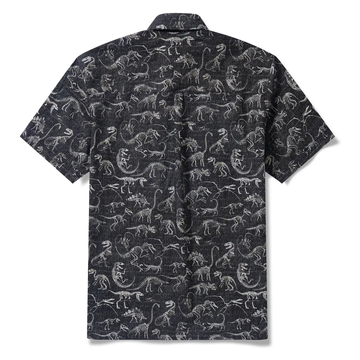 Men's Hawaiian Shirt Short Sleeve Button-down 100% Cotton Black Aloha Dinosaur Fossil Imprint By DUDU