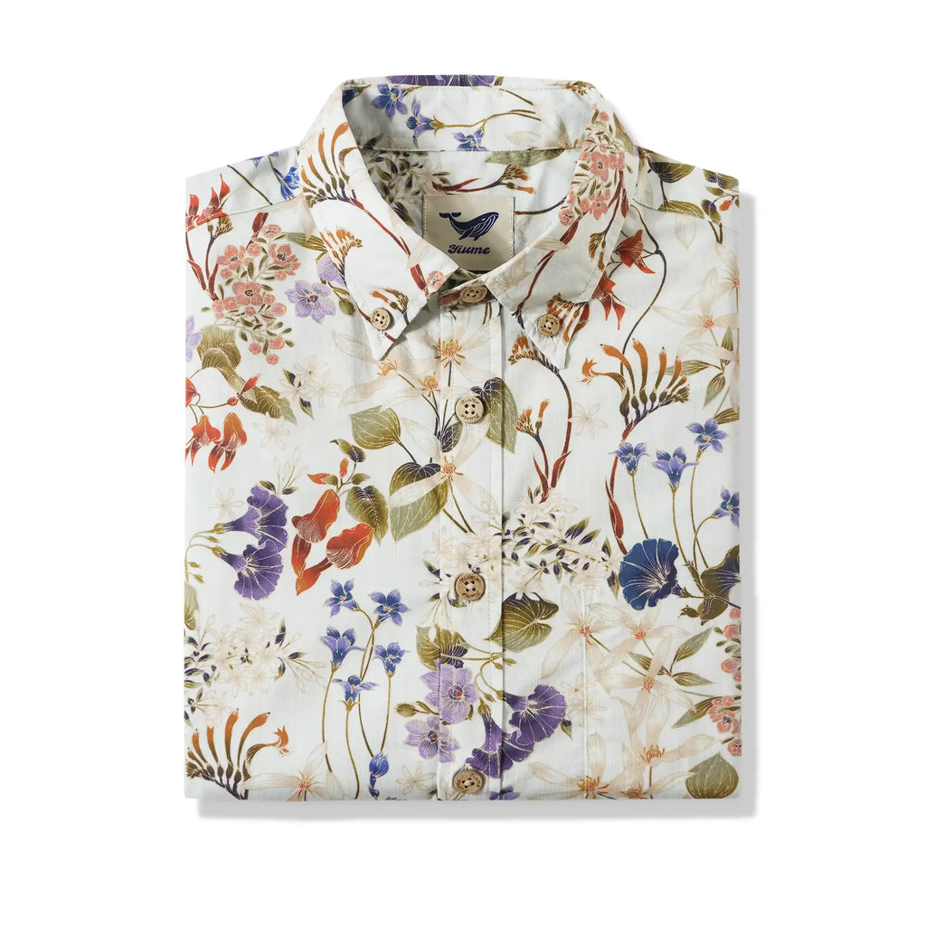 BOGO Men's Hawaiian Shirt Short Sleeve Button-down 100% Cotton Brown Aloha Australian Wildflower By Eloise
