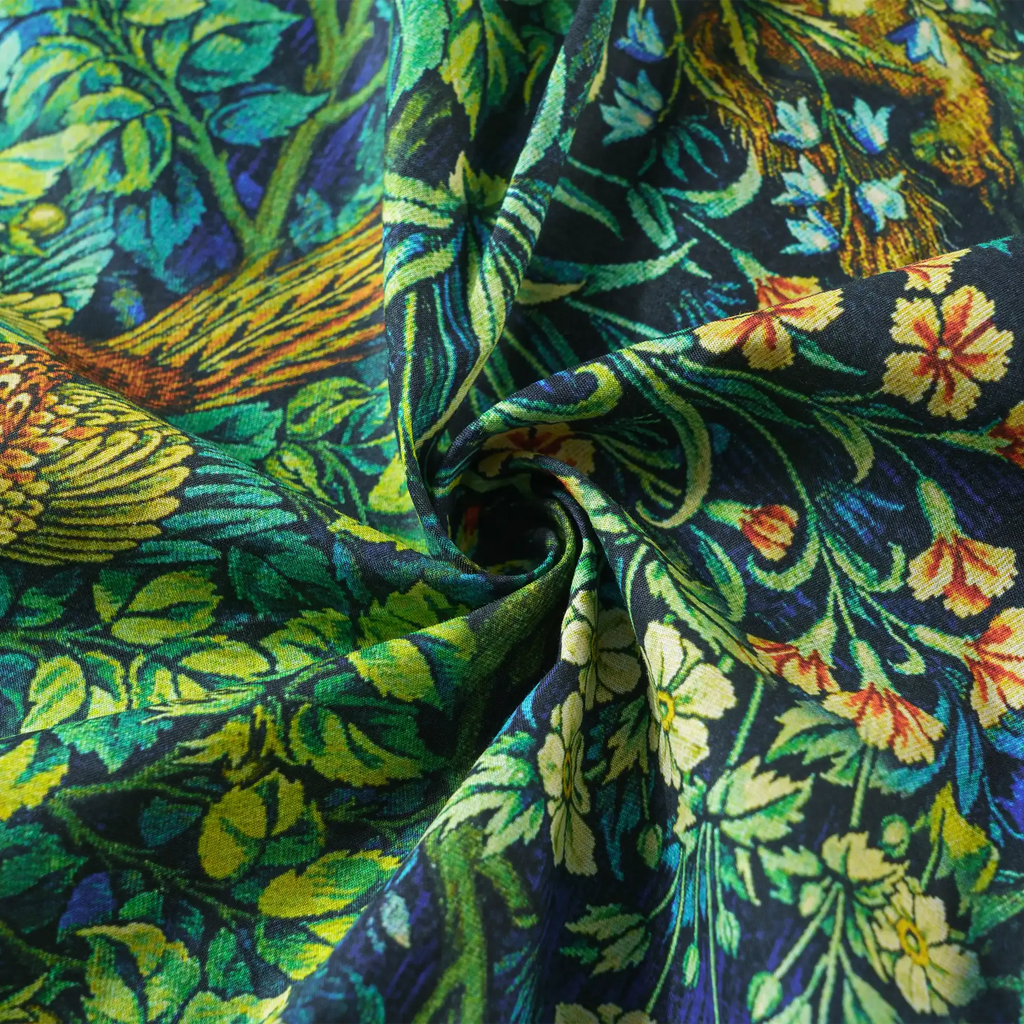 LeosWare® Men's Hawaiian Shirt Short Sleeve Button-up 100% Cotton Green Aloha Jungle Wonderland Art By Ann