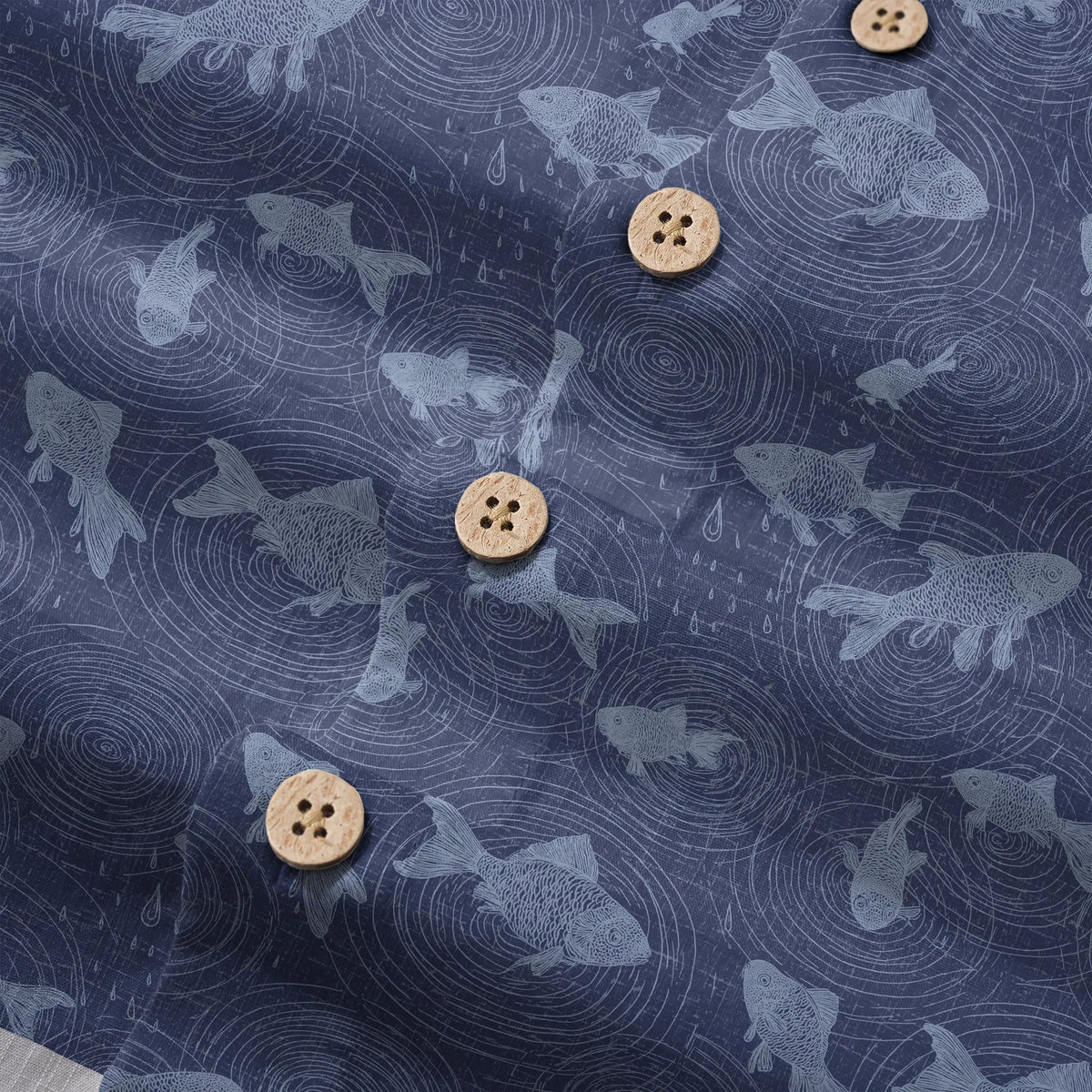 LeosWare® Men's Hawaiian Shirt Short Sleeve Button-up 100% Cotton Blue Aloha Rain Falls On The Koi Pond By Ann