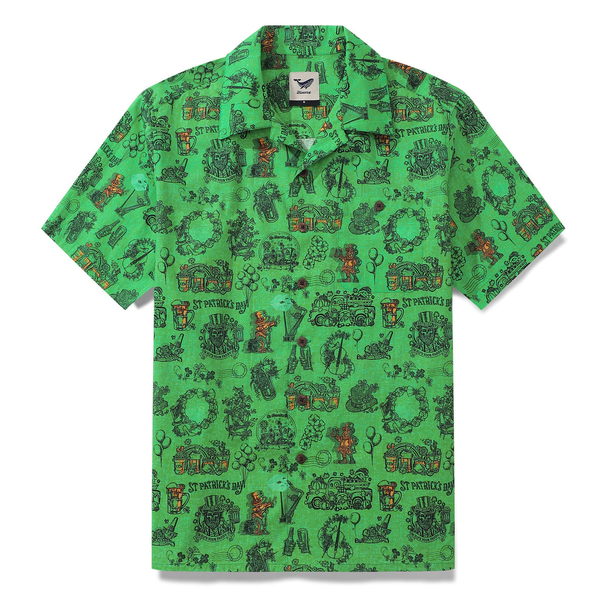 St. Patrick's Day Gift Hawaiian Shirt For Men Celebration Shirt Camp Collar 100% Cotton By Sherry