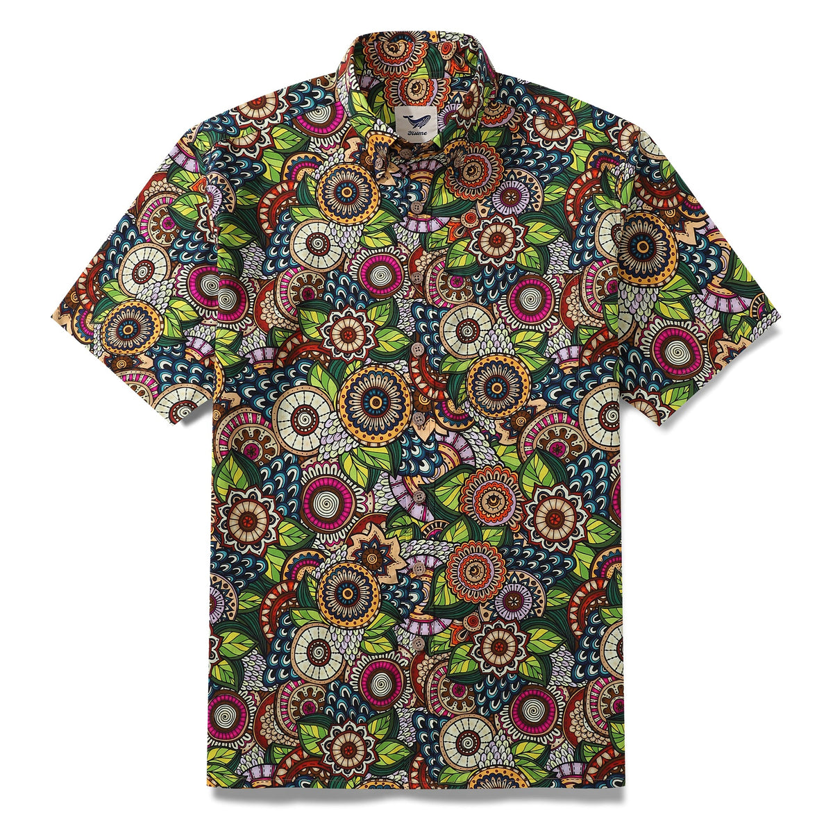 Mandala Hawaiian Shirt For Men Bohemian Florals Print Shirt Button-down Short Sleeve 100% Cotton Shirt By Cigar
