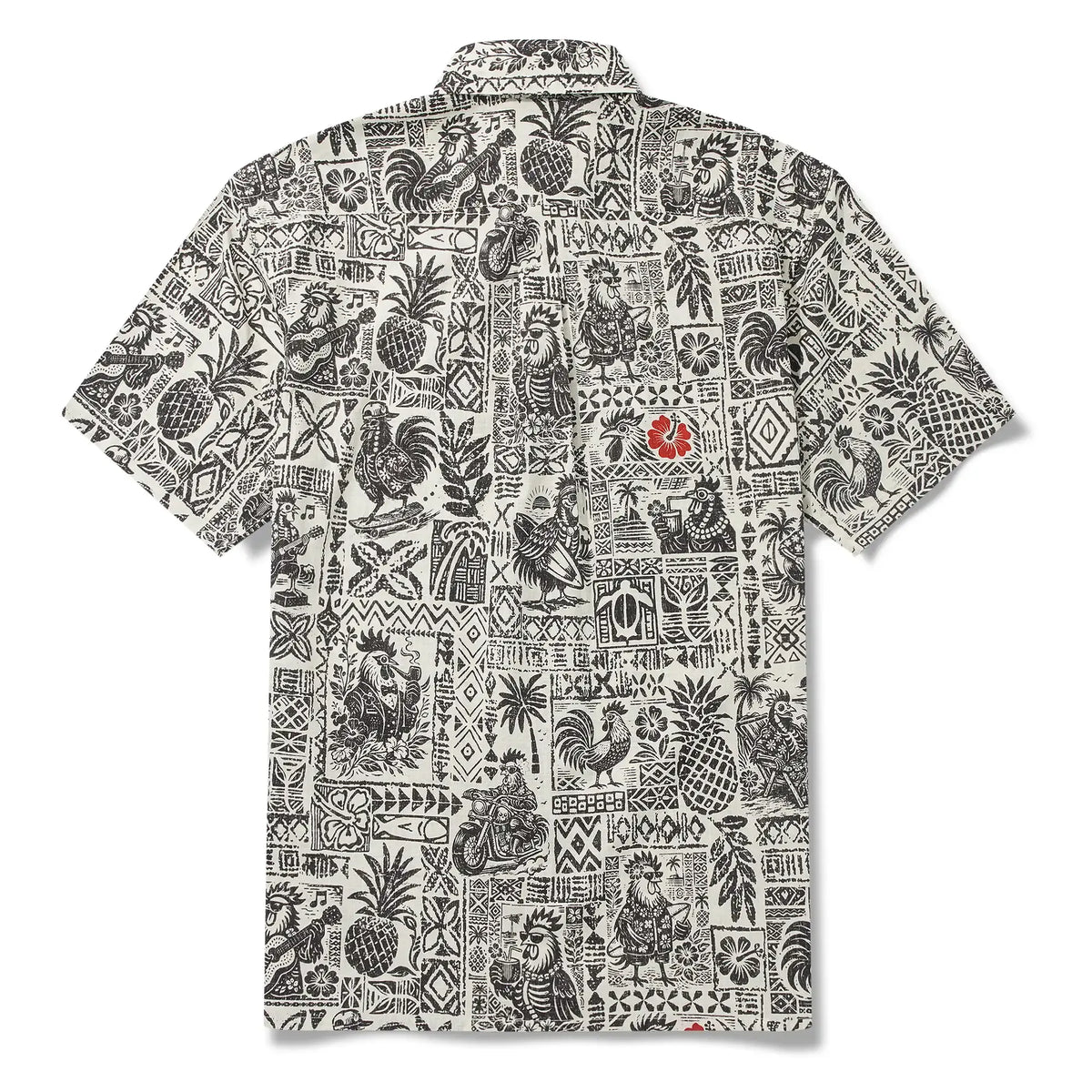 Men's Hawaiian Shirt Short Sleeve Button-down 100% Cotton Black Rooster Aloha The Bone Voyage By Cigar