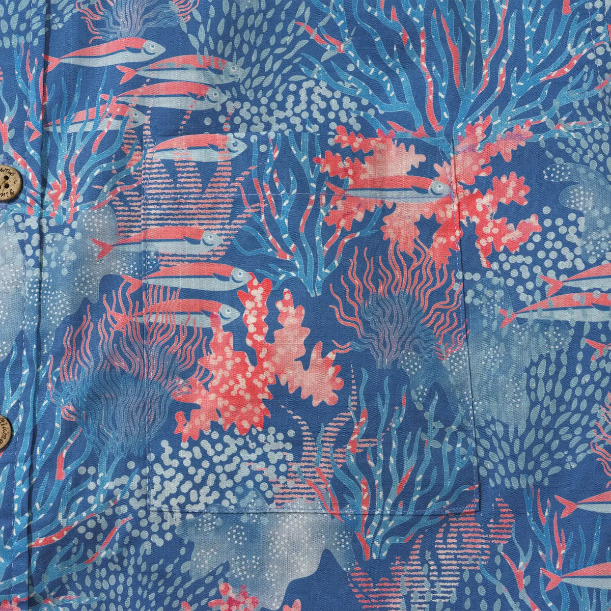 Men's Hawaiian Shirt Short Sleeve Button-down 100% Cotton Blue Aloha Ocean Sihouettes By House of Haricot