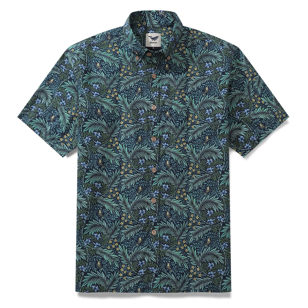 Yiume Green Tropical Hawaiian Shirt For Men Cotton Button-down Short Sleeve Vintage Aloha Shirt By Sherry