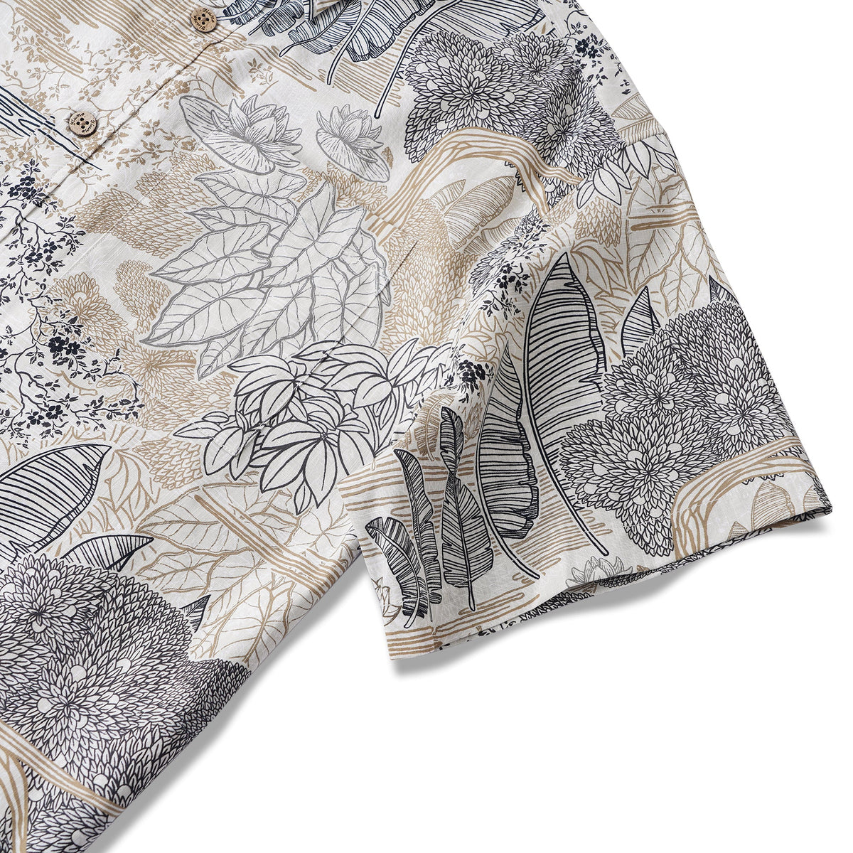Botanical Oasis 100% Cotton Men's Short Sleeve Button-down Shirt Brown Aloha Hawaiian By Yakima