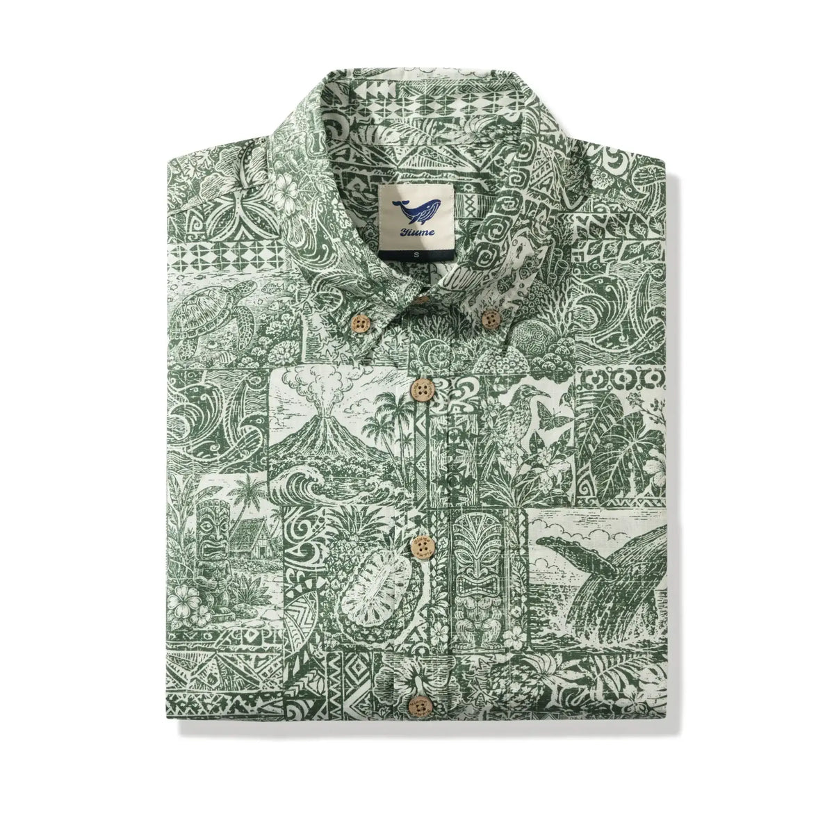 Men's Hawaiian Shirt Short Sleeve Button-down 100% Cotton Green Aloha Tiki Isle Archive - Sage green By Cigar
