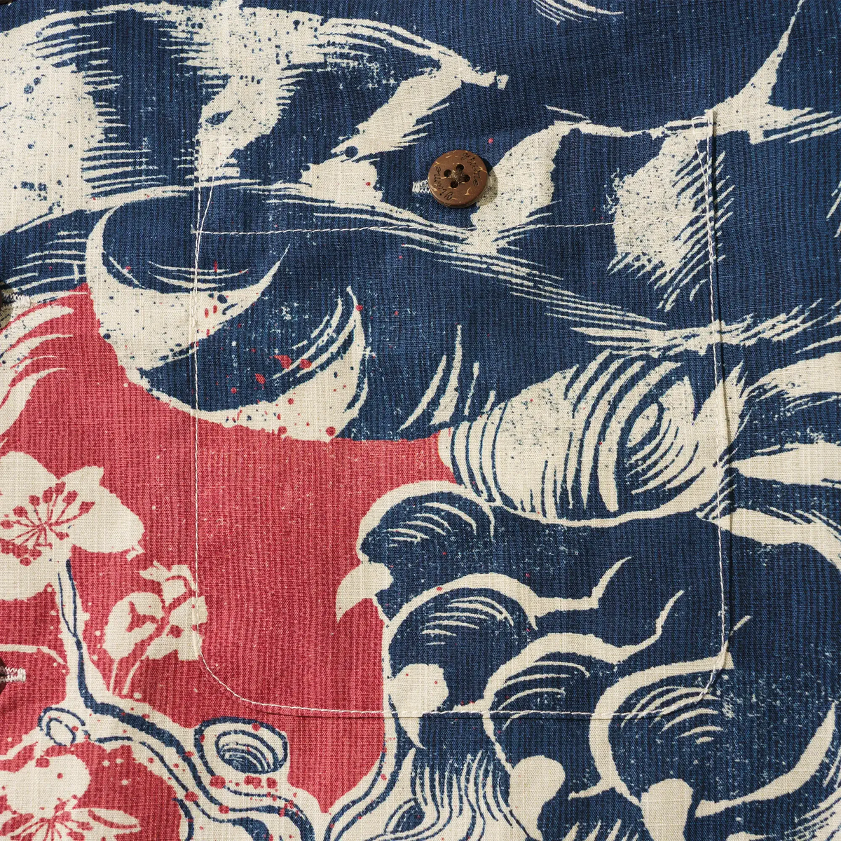 Men's Hawaiian Shirt Short Sleeve Camp Collar 100% Cotton Red Aloha Crimson Sakura Roar By The Happy Hoopoe