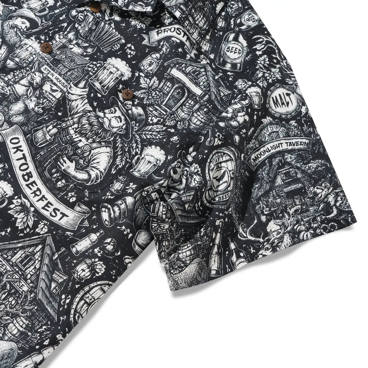 Men's Hawaiian Shirt Short Sleeve Camp Collar 100% Cotton Black Aloha Tavern Revelry Night By DUDU