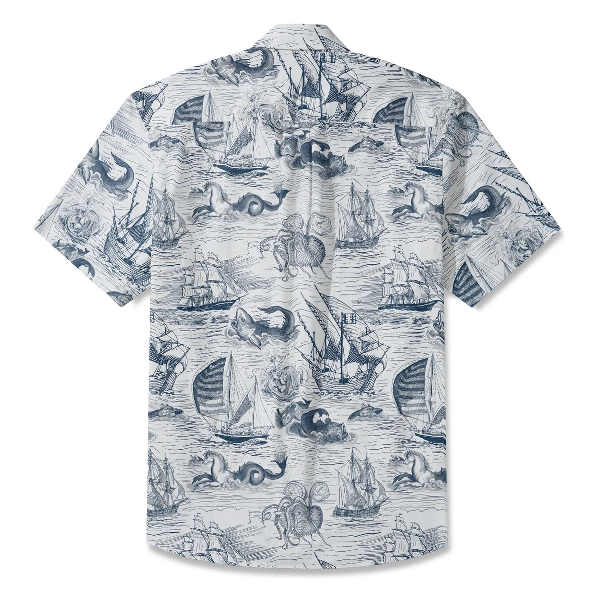 LeosWare® Myth Men's Hawaiian Shirt Short Sleeve Button-up 100% Cotton Blue Aloha Antiquity Sea Expedition By Ann