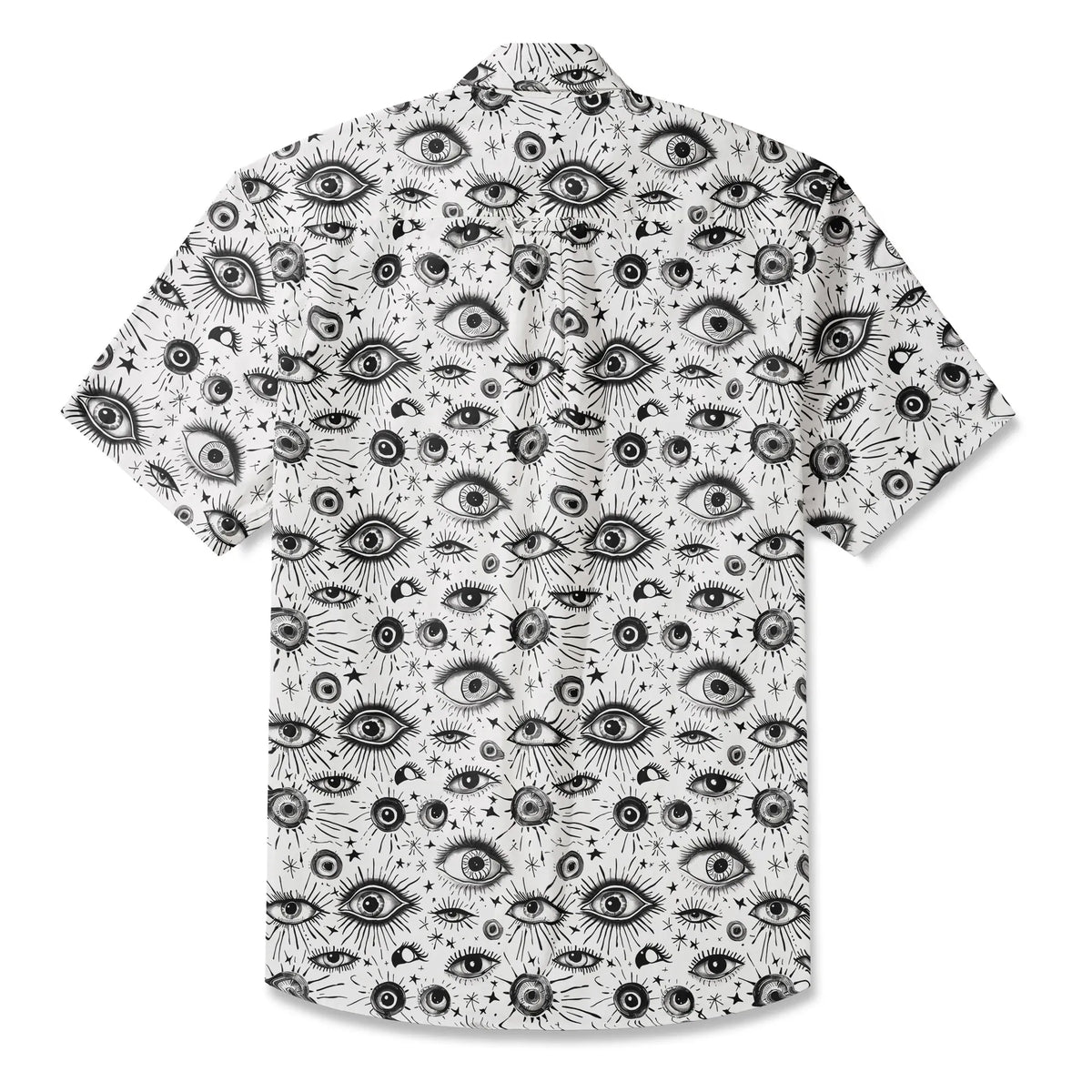 LeosWare® Men's Hawaiian Shirt Short Sleeve Button-up 100% Cotton White Aloha Starlight Eye Array By Ann