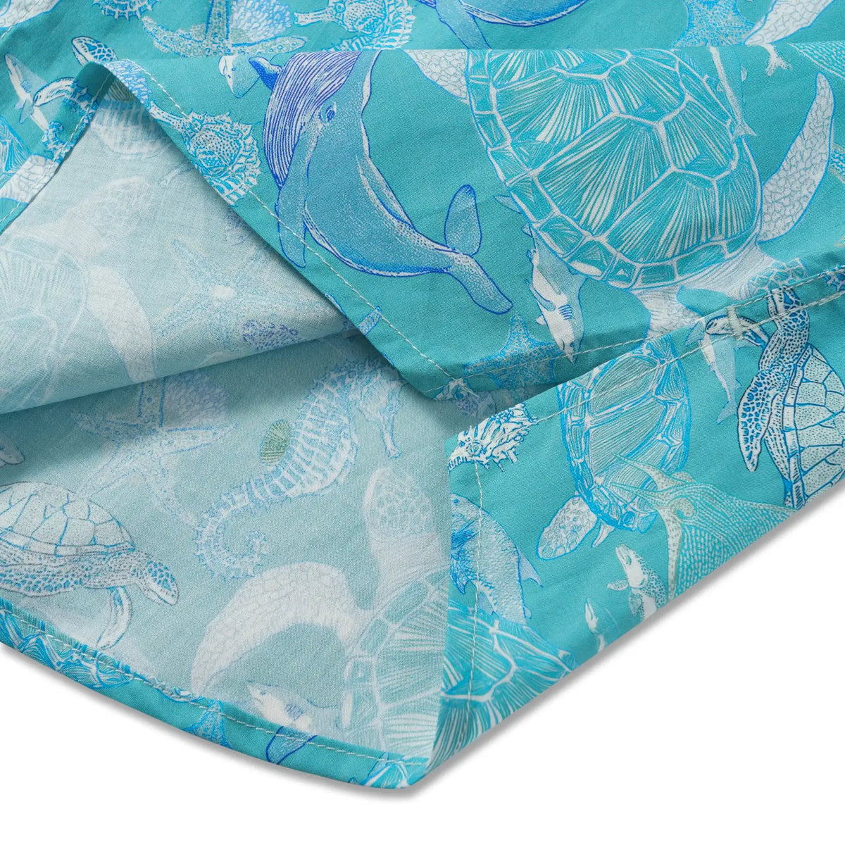 LeosWare® Men's Hawaiian Shirt Short Sleeve Button-up 100% Cotton Blue Aloha Azure Islet Sea Turtle By Ann