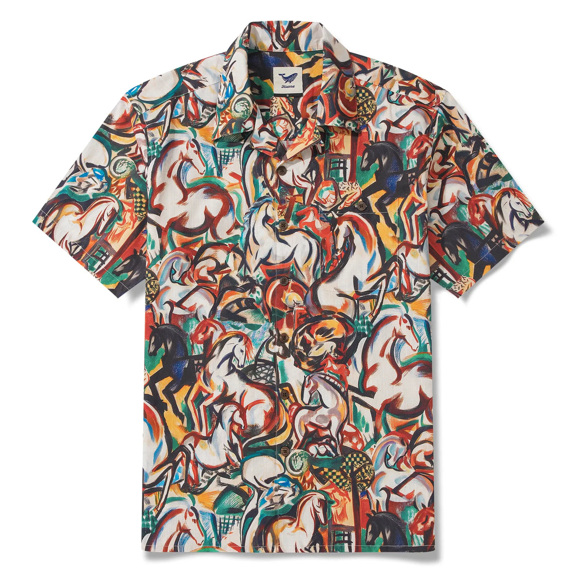 Men's Hawaiian Shirt Short Sleeve Camp Collar 100% Cotton Brown Aloha Stampede Artwear Year of the Horse 2026 By DUDU