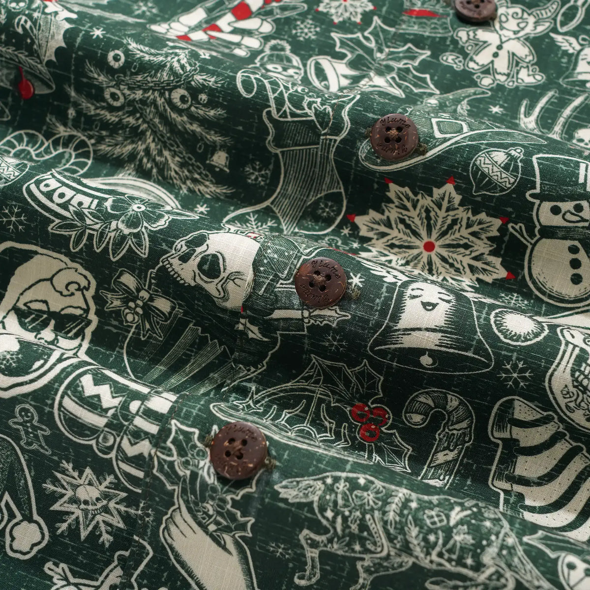 Christmas Gift Men's Hawaiian Shirt Short Sleeve Camp Collar 100% Cotton Green Aloha Christmas Party By Mo