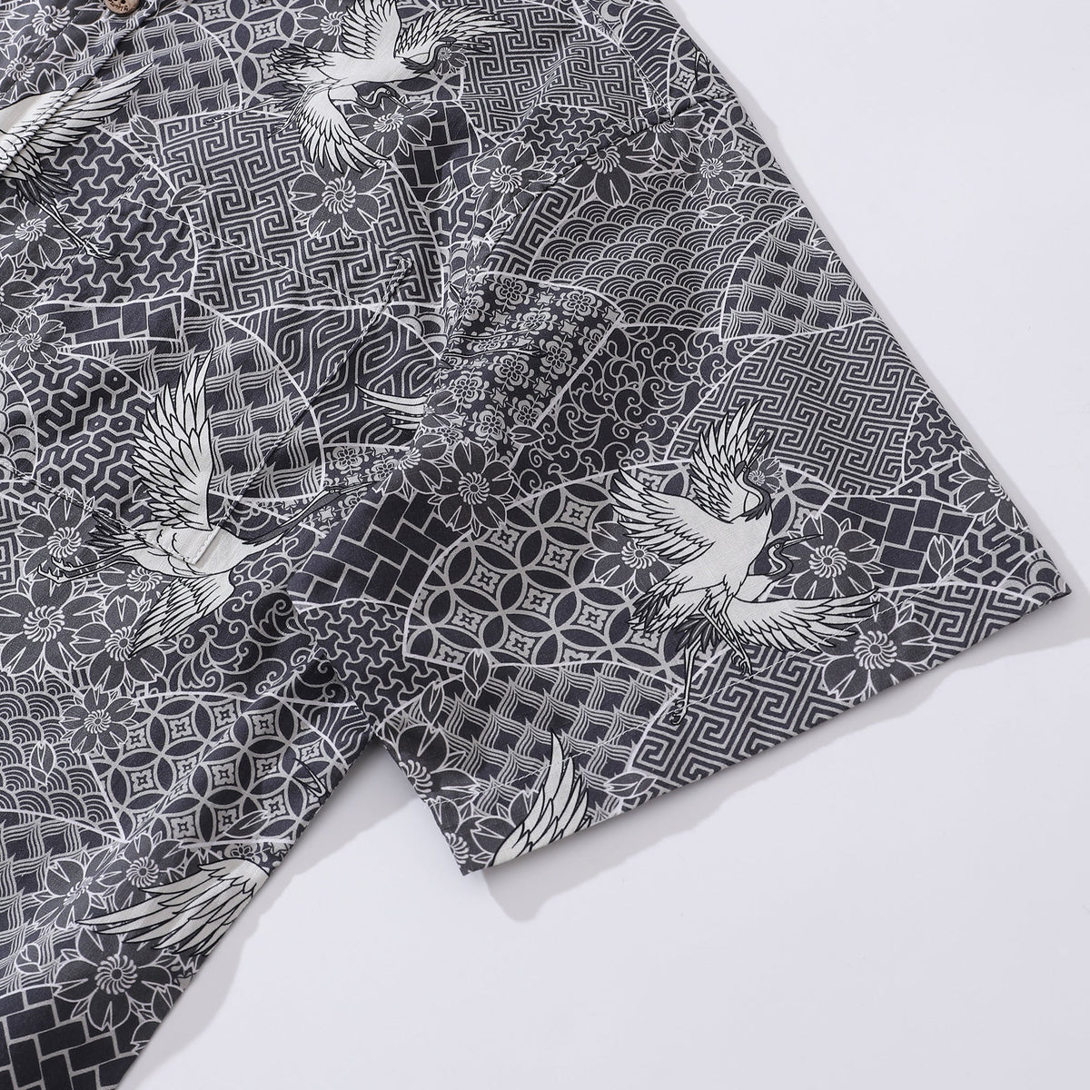 Gray Crane Shirt For Men Cotton Hawaiian Shirt Fun Aloha Shirt Button-down Short Sleeve Shirt Soaring Crane Auspicious By Sun
