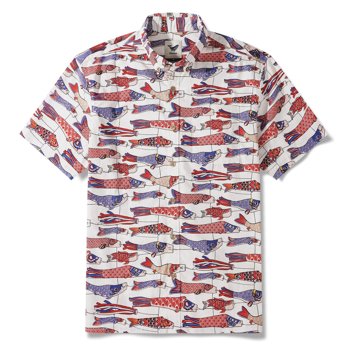 Men's Hawaiian Shirt Short Sleeve Button-down 100% Cotton Beige Aloha Koi in the Wind By DUDU