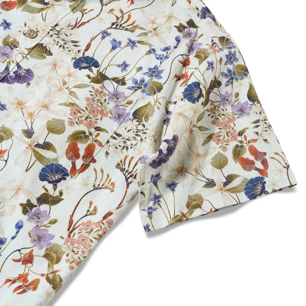 BOGO Men's Hawaiian Shirt Short Sleeve Button-down 100% Cotton Brown Aloha Australian Wildflower By Eloise