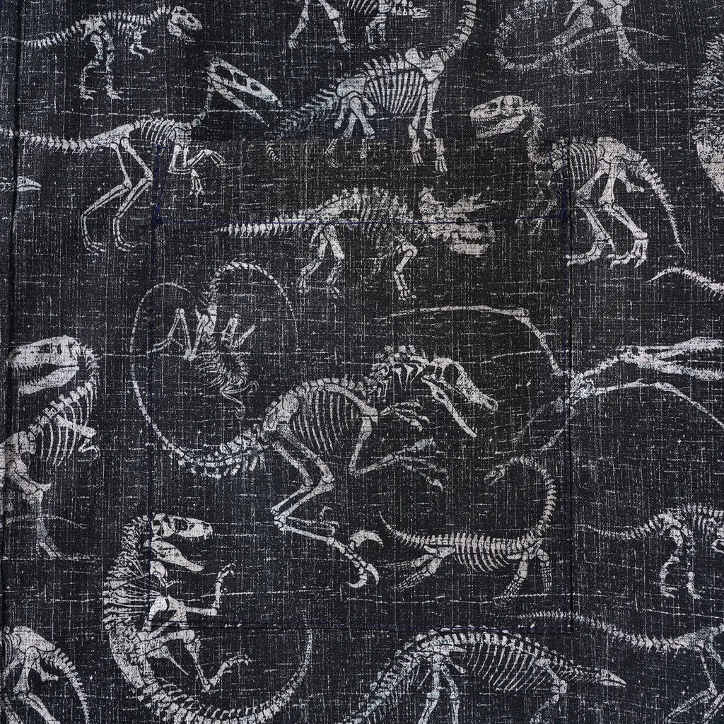 Men's Hawaiian Shirt Short Sleeve Button-down 100% Cotton Black Aloha Dinosaur Fossil Imprint By DUDU