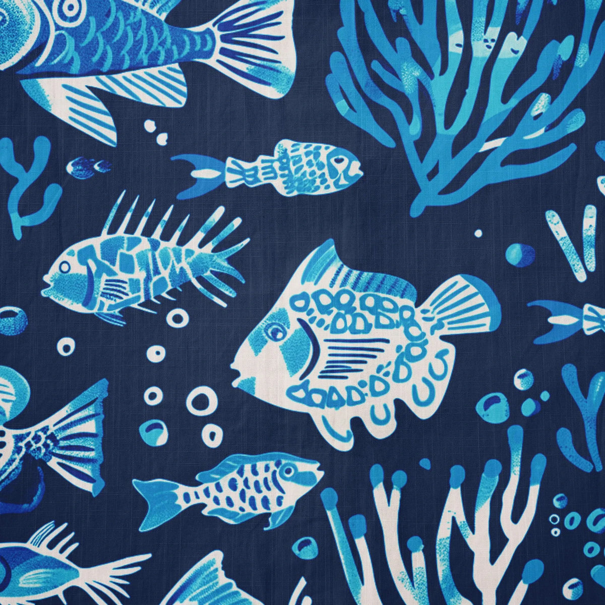 LeosWare® Men's Hawaiian Shirt Short Sleeve Button-up 100% Cotton Blue Coral Aloha Deep Blue Fish Whisper By Ann