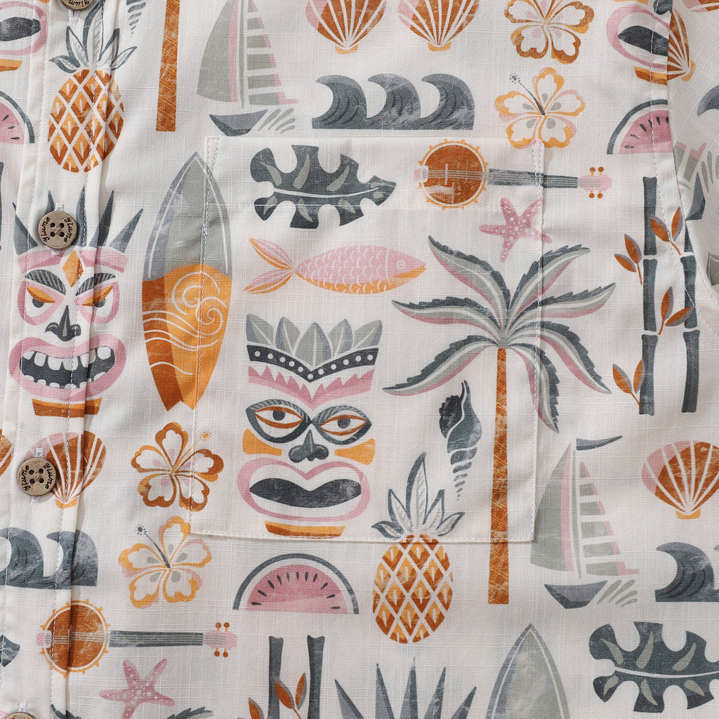 Fashion Hawaiian Shirt For Men Tiki Beach By House of Haricot Button-down Shirt Short Sleeve 100% Cotton Shirt