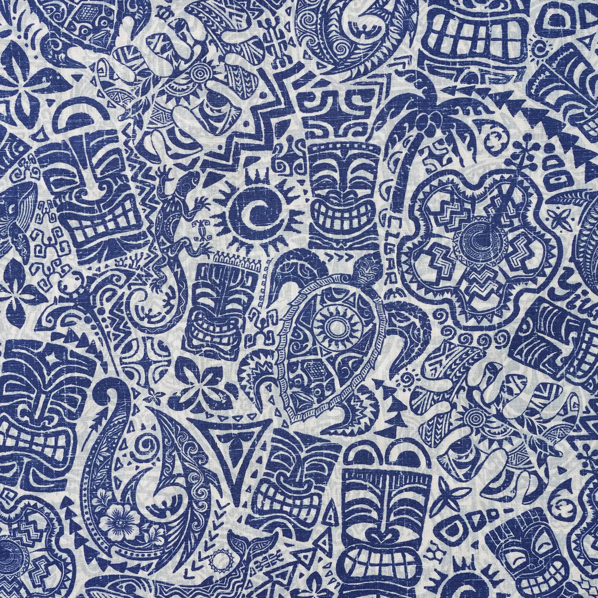 Men's Hawaiian Shirt Short Sleeve Button-down 100% Cotton Blue Aloha Tiki Retro Totem By Cigar