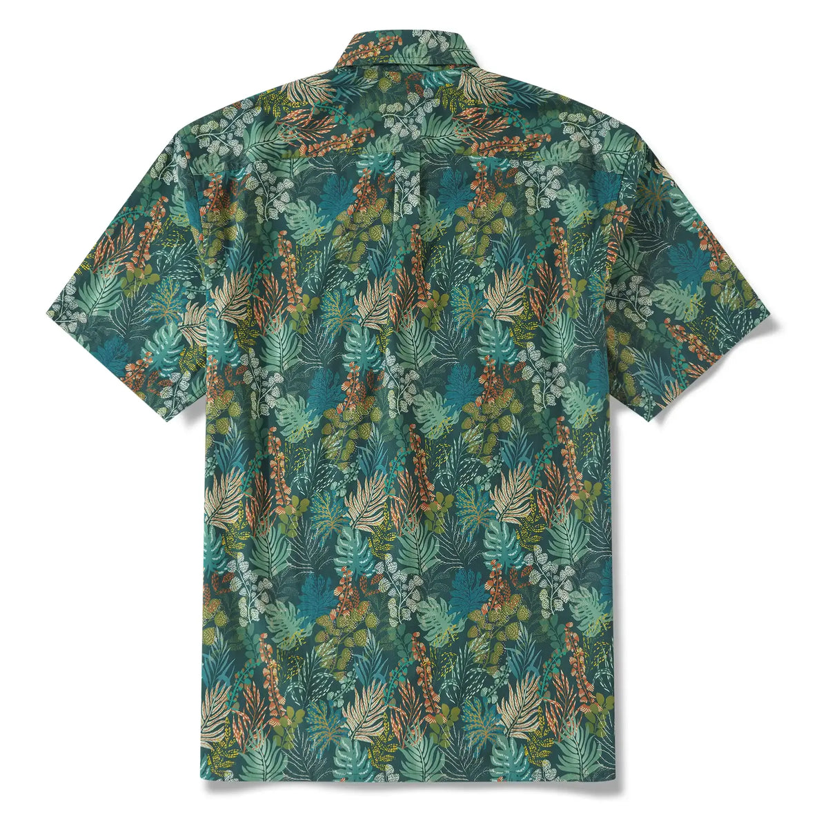 Men's Hawaiian Shirt Short Sleeve Button-down 100% Cotton Green Shirt Aloha Tropical Night Emerald Leaves By Annick