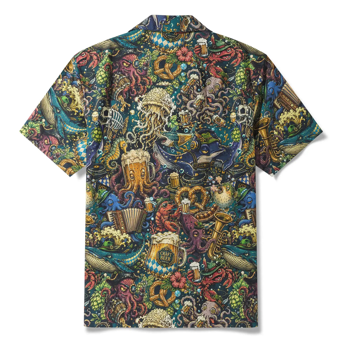 Men's Hawaiian Shirt Short Sleeve Camp Collar 100% Cotton Blue Aloha Deep Blue Brews By Mo