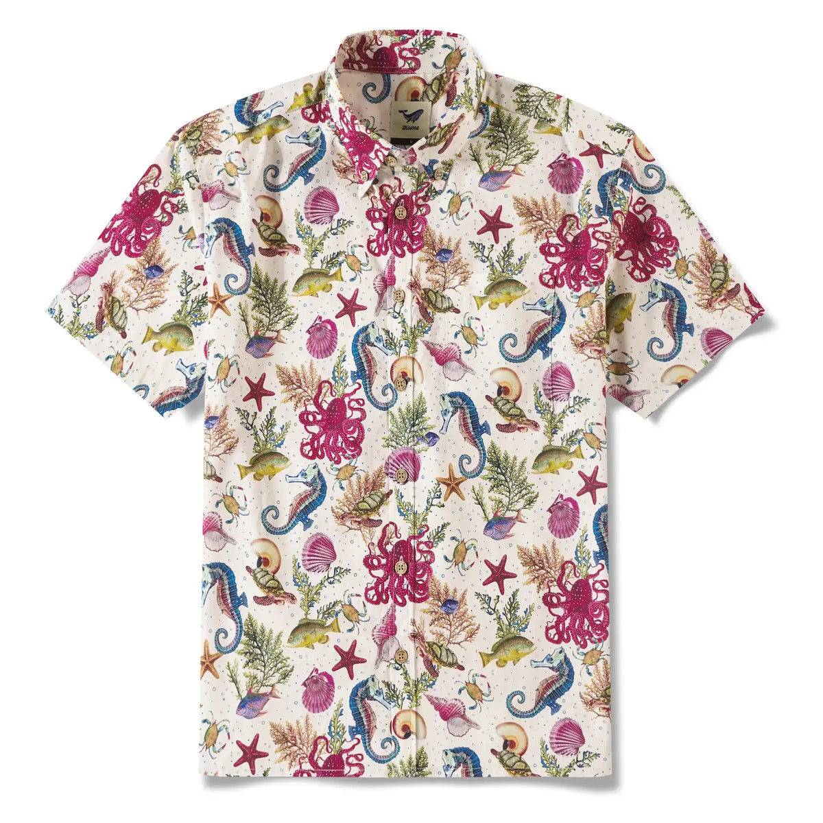 Yiume® Hawaiian Shirt For Men Shirt 100% Cotton Hawaiian Shirt Red Marine Life By Amy