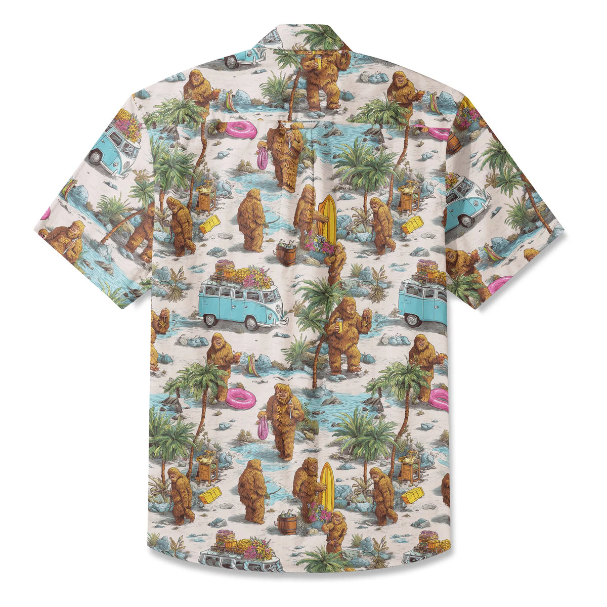 LeosWare® Men's Hawaiian Shirt Short Sleeve Button-up 100% Cotton Aloha Seaside Market Of The Bigfoot By Ann