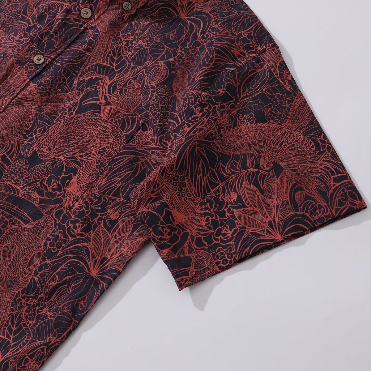Men's Breathable Shirt Red Hawaiian Shirt Birds Print 100% Cotton Short Sleeve Button-down Shirt By Sun