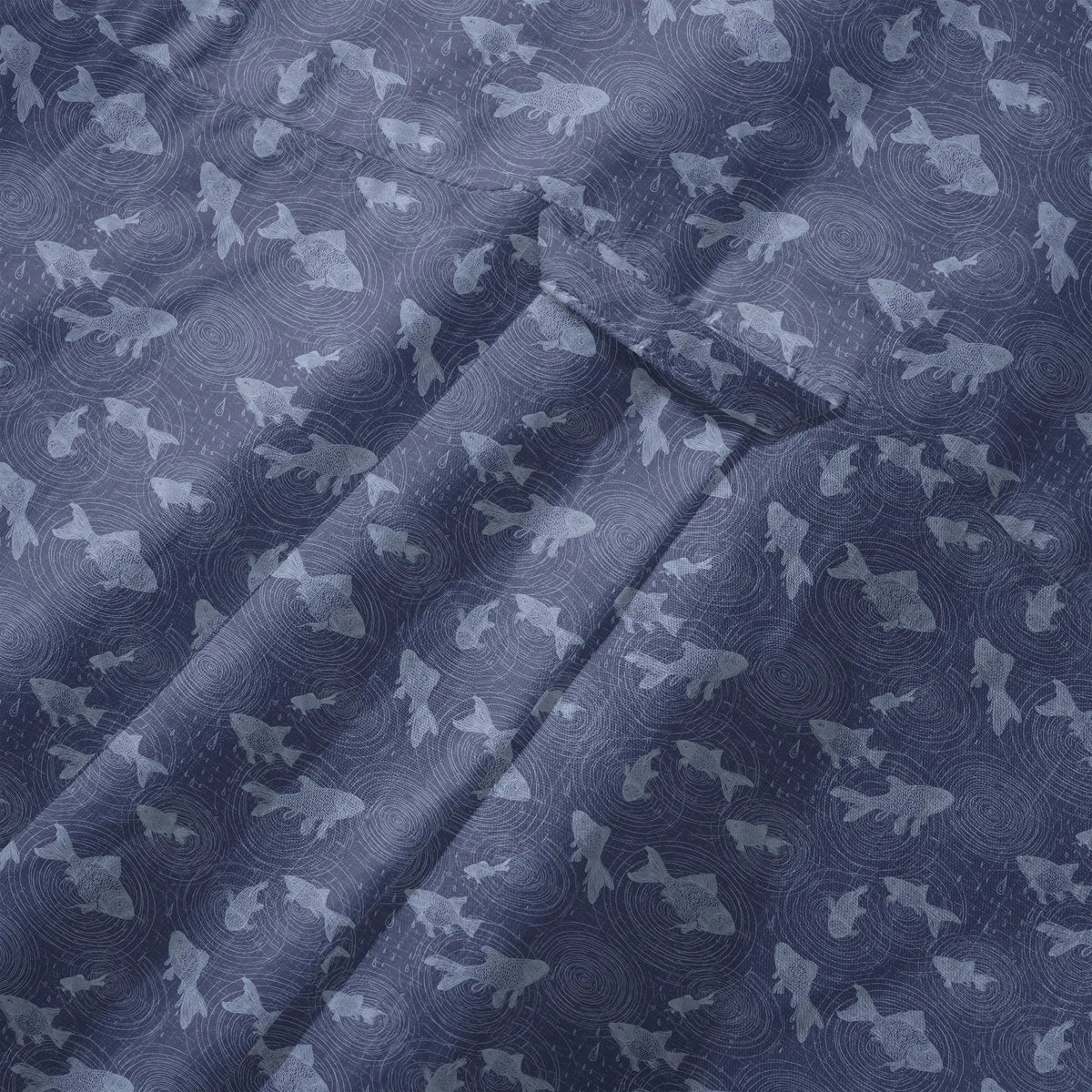 LeosWare® Men's Hawaiian Shirt Short Sleeve Button-up 100% Cotton Blue Aloha Rain Falls On The Koi Pond By Ann