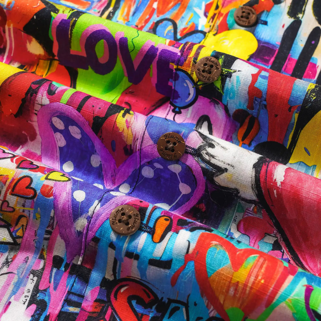 Men's Hawaiian Shirt Short Sleeve Camp Collar 100% Cotton Aloha Artistic Love Graffiti Fun By Mo