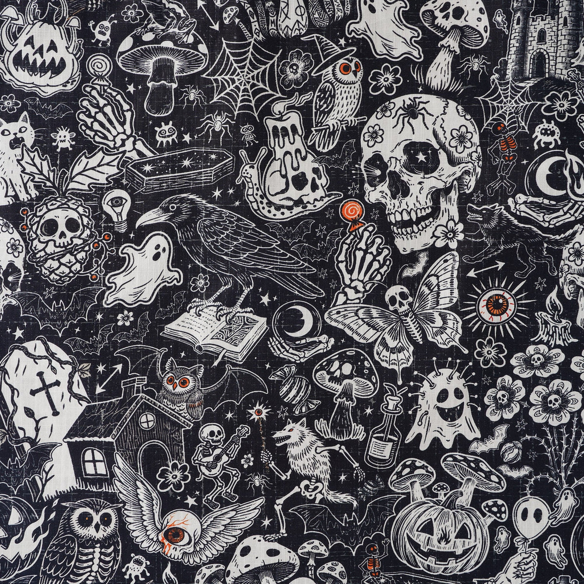 Men's Halloween Shirt Skull Hawaiian Shirt Short Sleeve Camp Collar 100% Cotton Black Halloween Bash By Mo