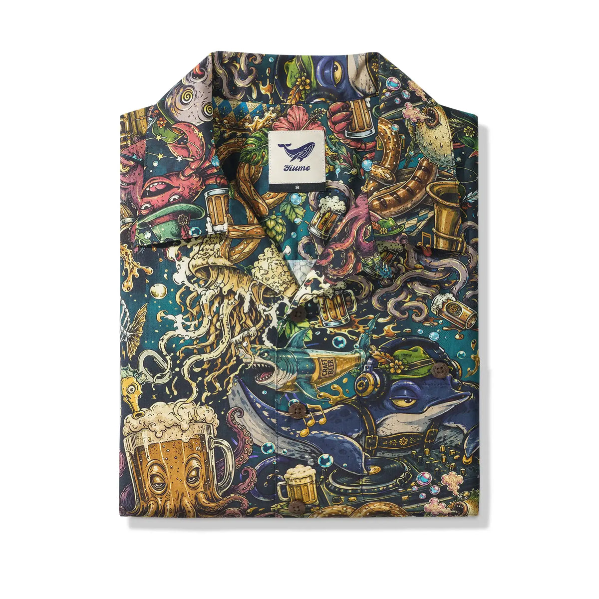Men's Hawaiian Shirt Short Sleeve Camp Collar 100% Cotton Blue Aloha Deep Blue Brews By Mo