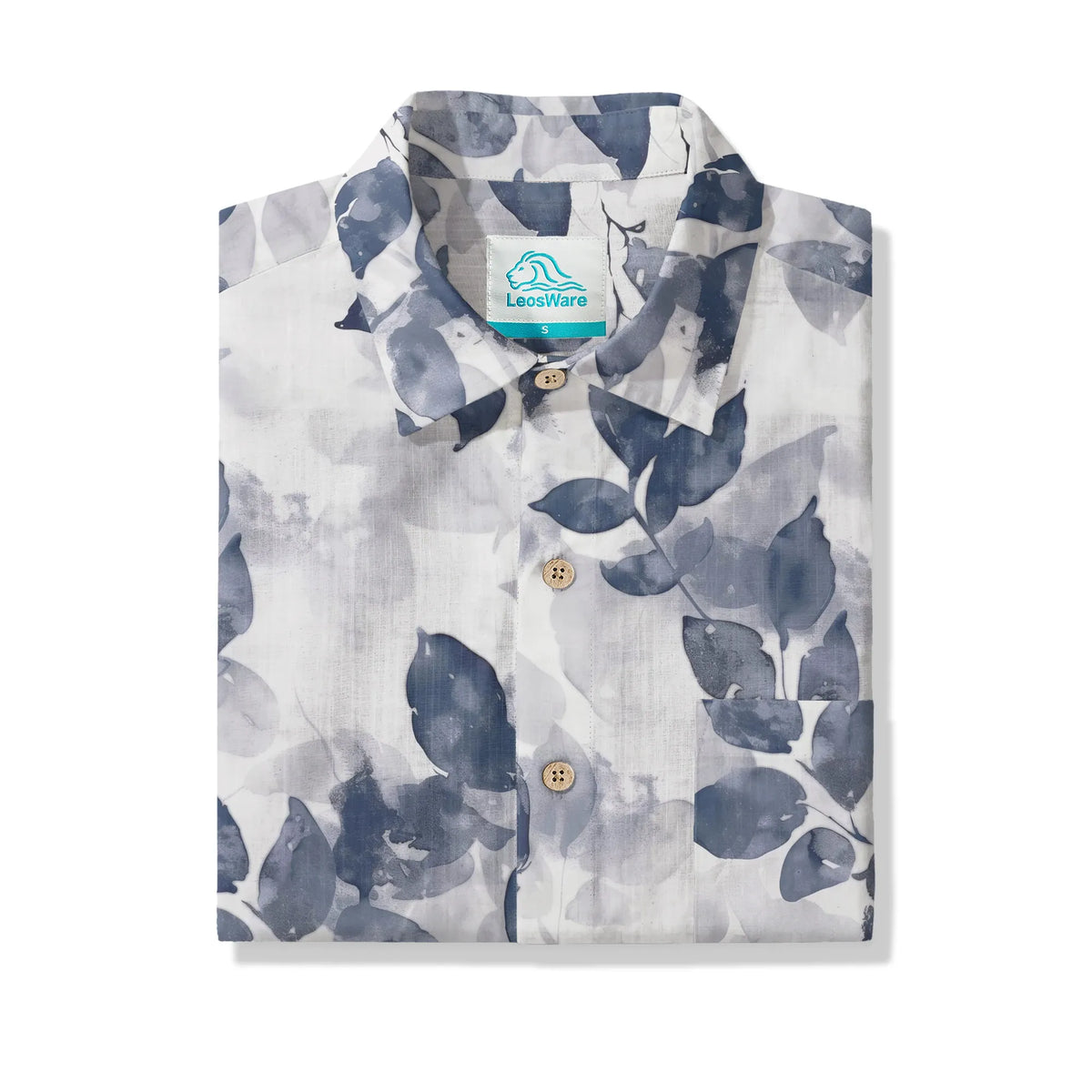LeosWare® Men's Hawaiian Shirt Short Sleeve Button-up 100% Cotton Purple Aloha Ink Leaves And Sparse Shadows By Ann