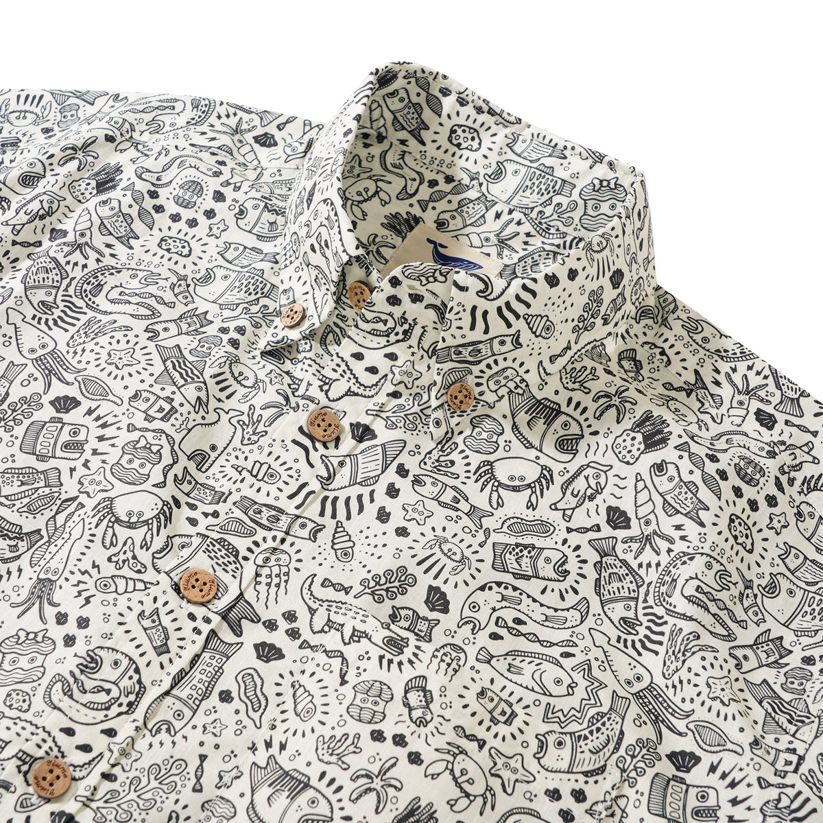 Men's Hawaiian Shirt Short Sleeve Button-down 100% Cotton Beige Aloha Undersea Party By Erwin Ong