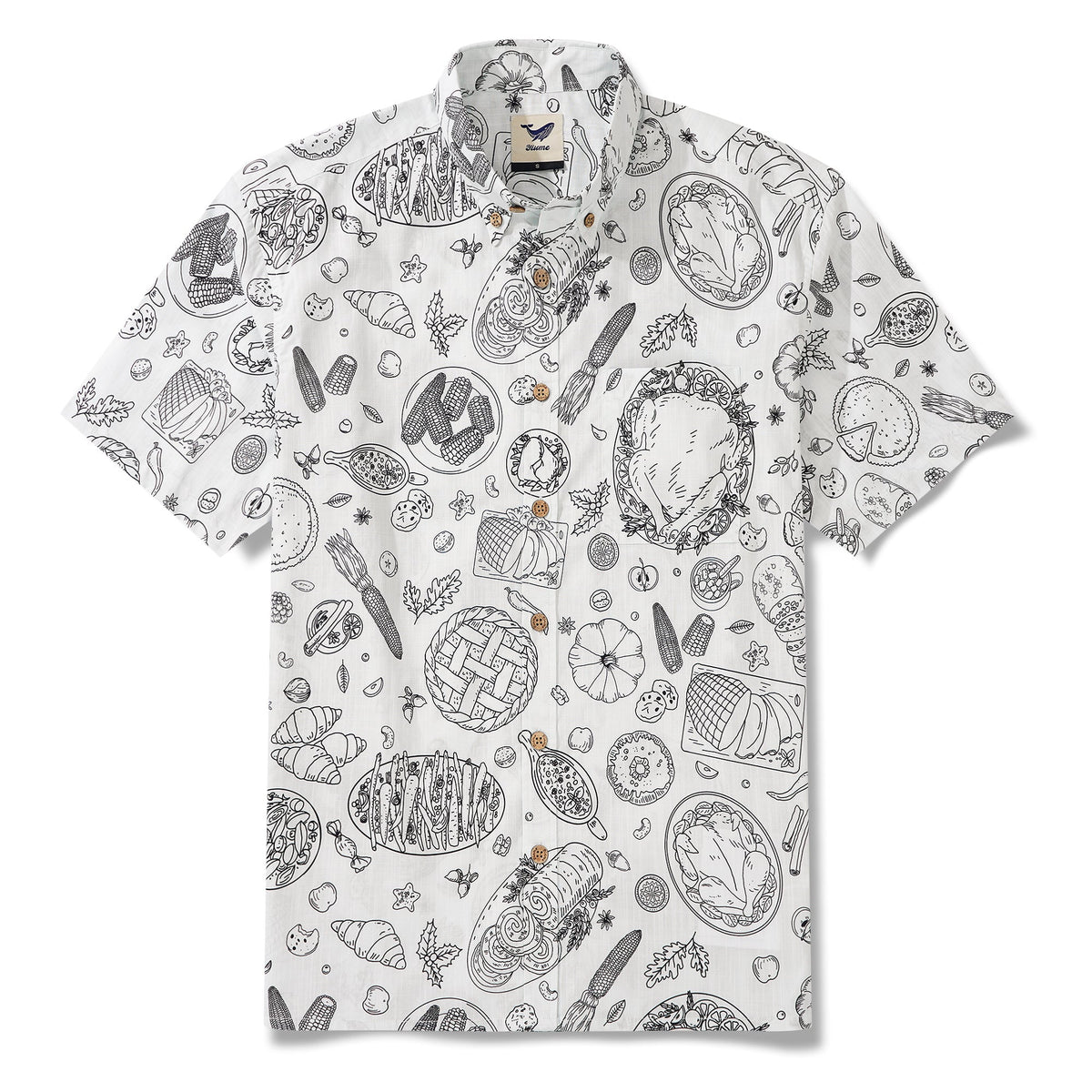 Thanksgiving Gift Men's Hawaiian Shirt Short Sleeve Button-down 100% Cotton White Aloha Harvest Sketch By Yakima