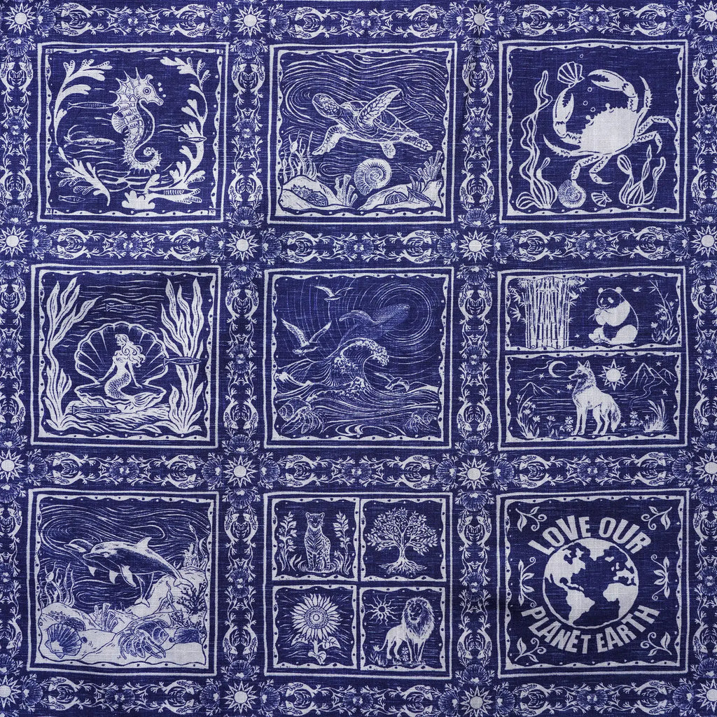 Men's Hawaiian Shirt Short Sleeve Button-down 100% Cotton Blue Aloha Endangered Animal Collage By Huan huan