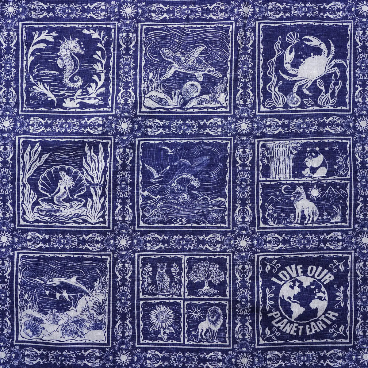 Men's Hawaiian Shirt Short Sleeve Button-down 100% Cotton Blue Aloha Endangered Animal Collage By Huan huan