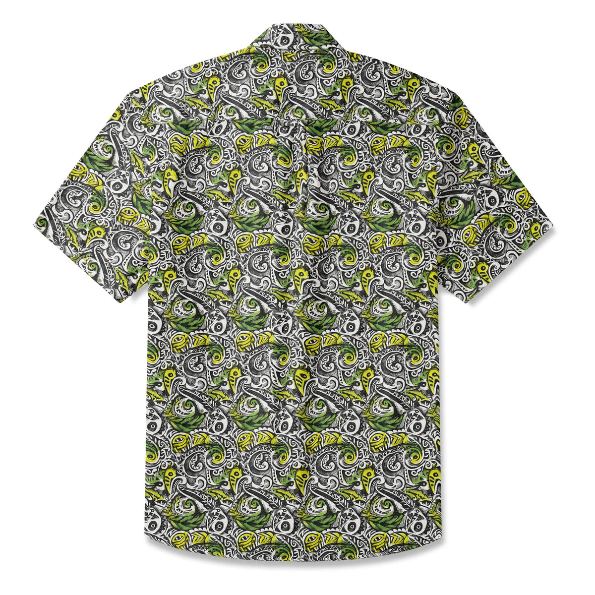 LeosWare® Men's Hawaiian Shirt Short Sleeve Button-up 100% Cotton Black Aloha Polynesian Totem By Ann
