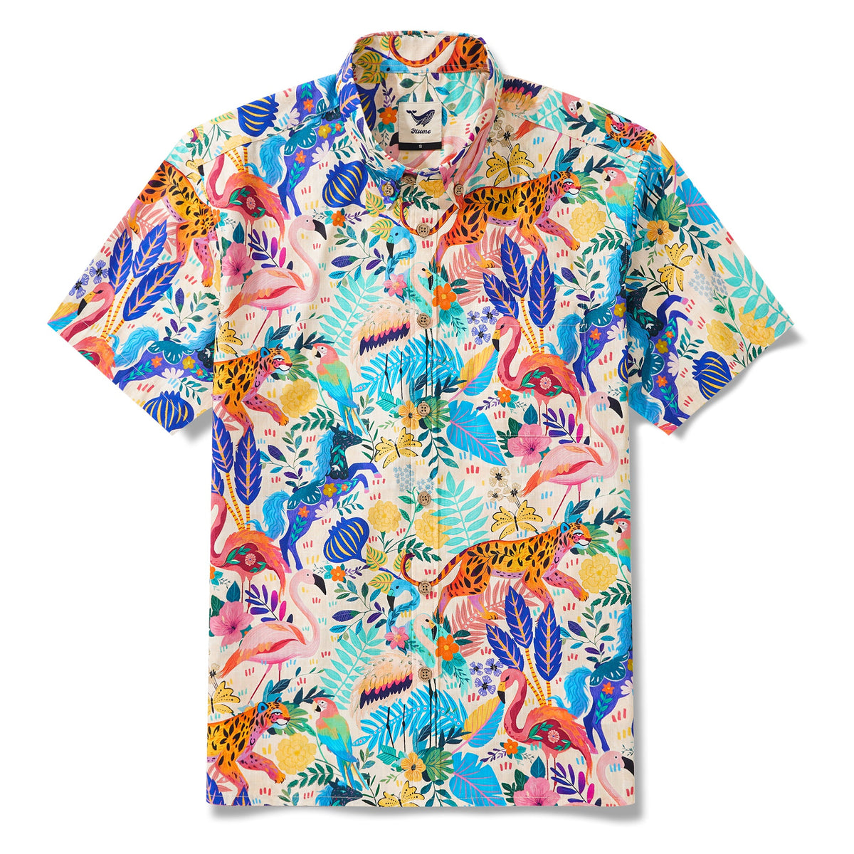 Men's Colorful Hawaiian Shirt Short Sleeve Button-down 100% Cotton Aloha Jungle Whimsy By Zeke