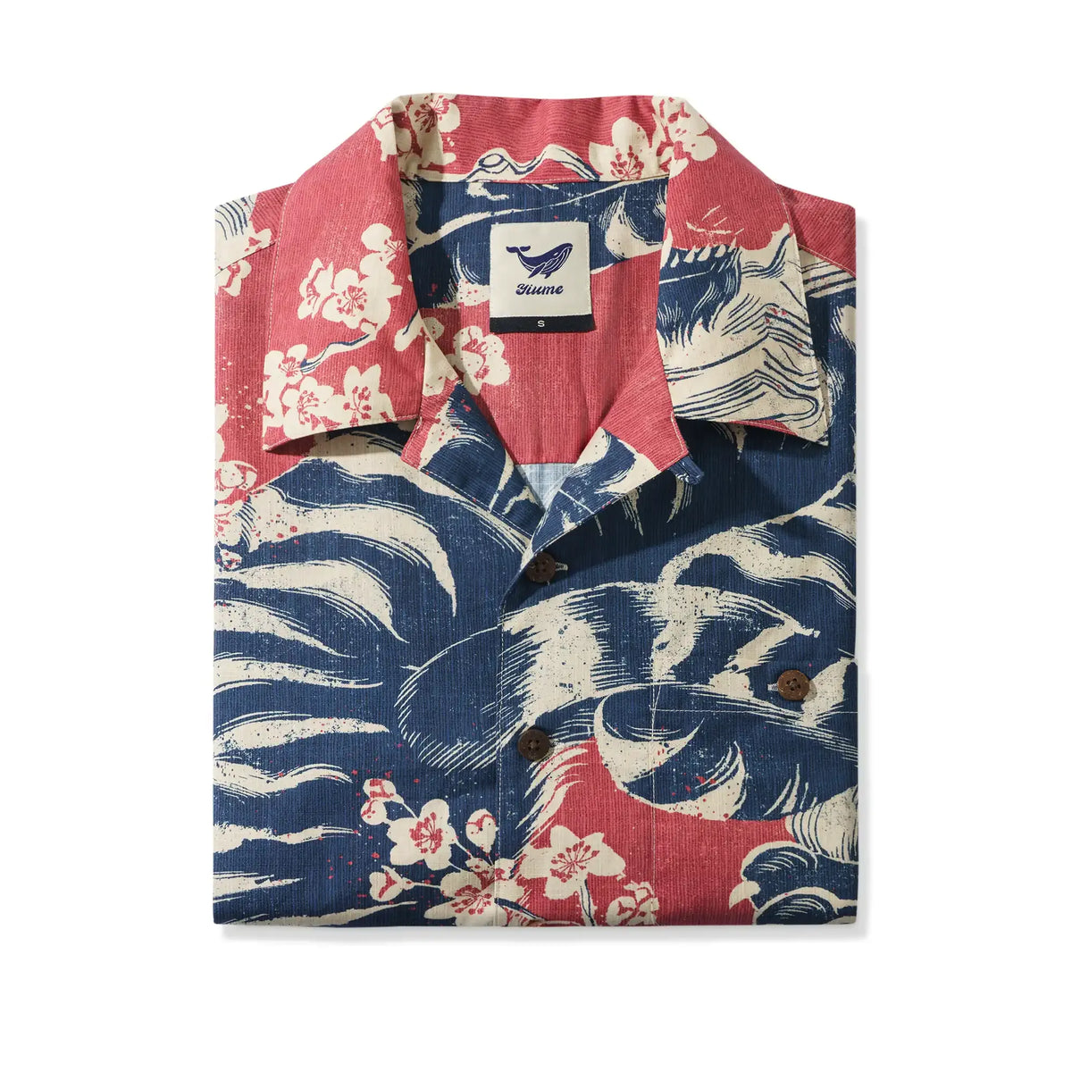 Men's Hawaiian Shirt Short Sleeve Camp Collar 100% Cotton Red Aloha Crimson Sakura Roar By The Happy Hoopoe