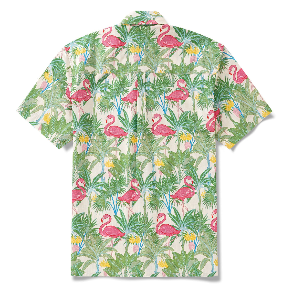 Chemise hawaïenne masculine bouton à manches courtes 100% coton beige alloha flamants et caméléons par house of haricot