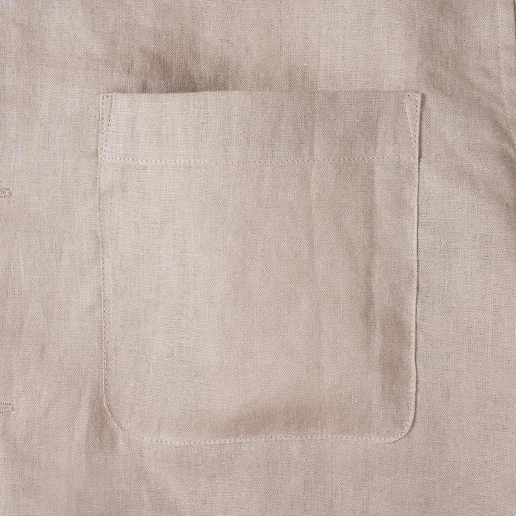 Men's Basic Shirt Short Sleeve Camp Collar 100% Linen Natural Solid Color